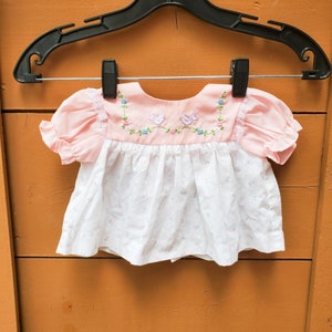 Vintage Pink Embroidered Baby Girl&#39;s Apron Dress with Lace | Vintage Baby Clothes | Vintage Baby Dress| 3-6 Months