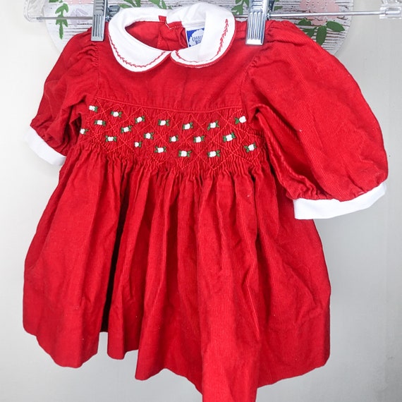 Vintage Red Baby Girl's Collared Dress with Smock… - image 4