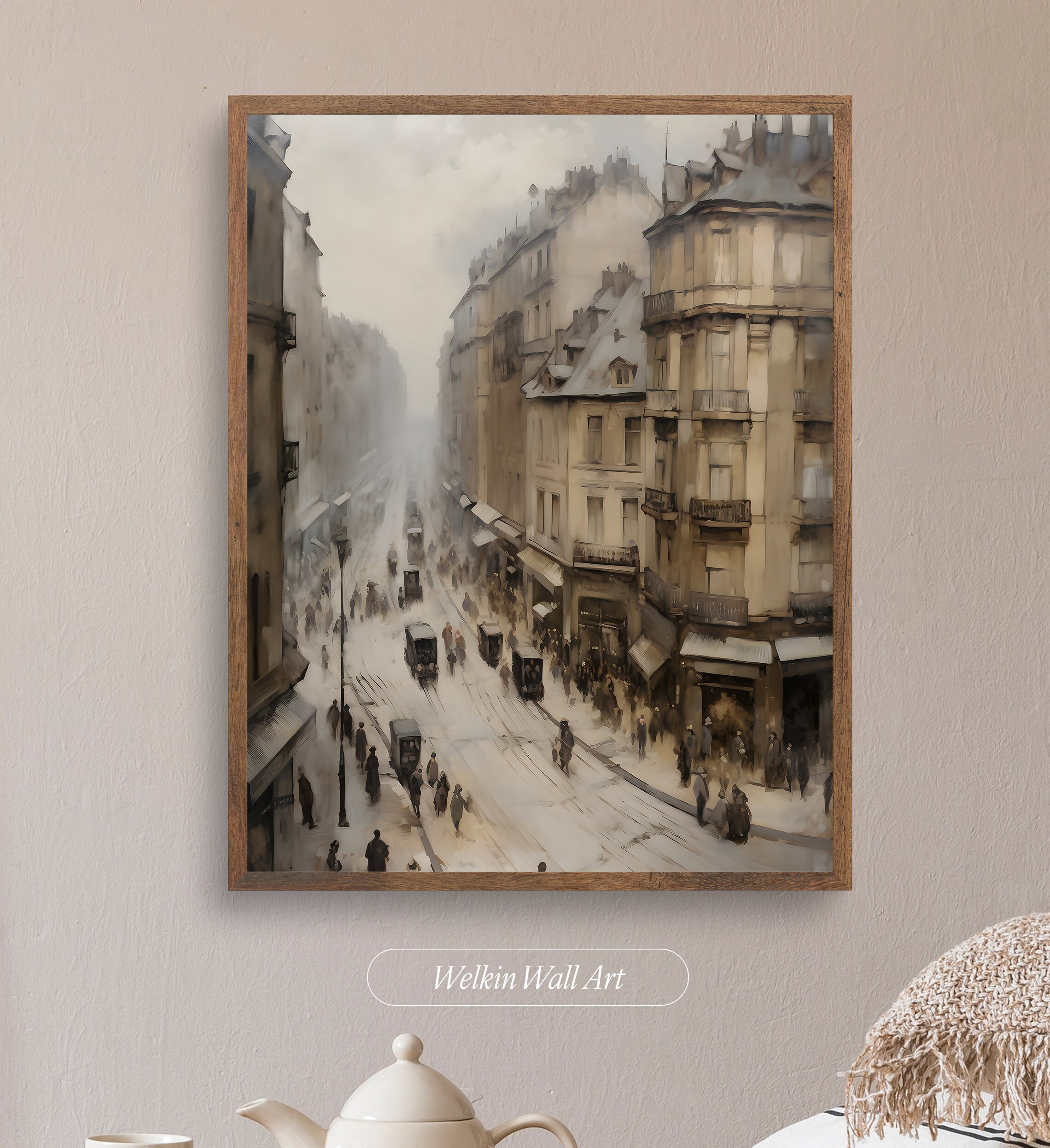 Vintage Paris City Street Print Neutral Architectural Cityscape ...