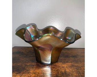Vintage Fenton Carnival Glass "Holly" or "Pepper Plant" pattern hat-shaped bowl