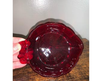Vintage Anchor Hocking Royal Ruby Red Glass Leaf Shaped Ashtray