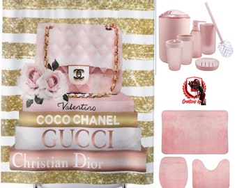 Marble Look With Rose Gold Trim 5 Piece Bathroom Accessory Set Etsy