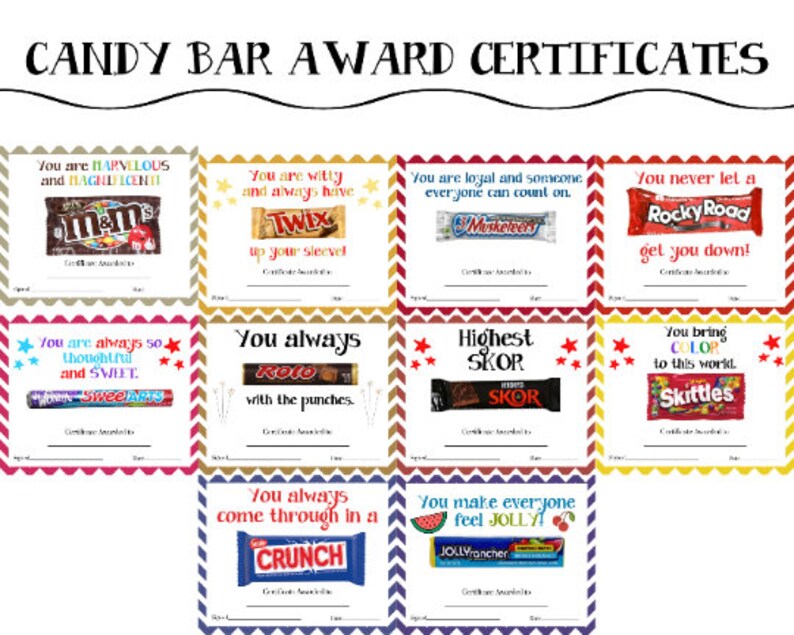 Printable Candy Bar Awards for Students or Colleagues Candy Etsy