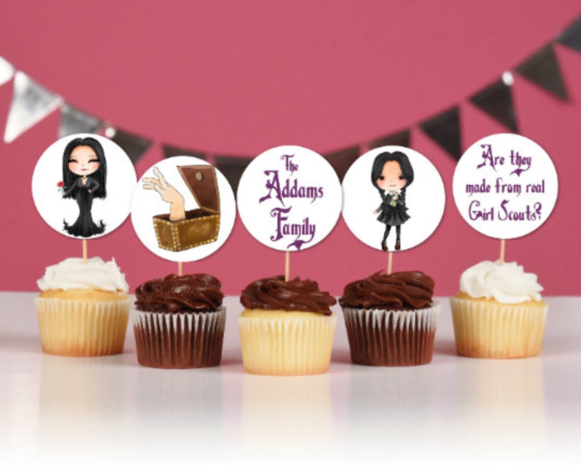 Addams Family Themed 2 Inch Cupcake Toppers Addams Family Etsy
