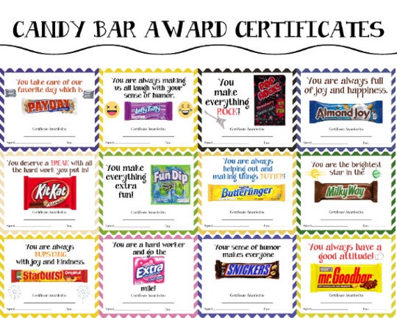 Free Printable Candy Bar Awards For Students