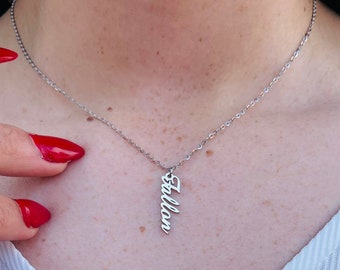 Personalized Vertical Name Necklace, Dainty Name Necklace, Custom letter Chain Necklace, Women Choker Name Necklace, Gift For Her, 18K Gold