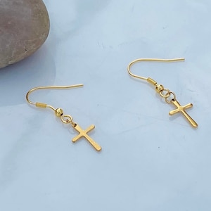 Dainty Jesus Cross Earrings: Stainless Steel Religious Dangles
