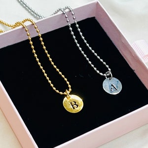Letter Name Necklace, Disc Letter Pendant, Silver Letter Necklace, Gold Initial Charm Necklace, Layered Necklace, Personalised Jewelry