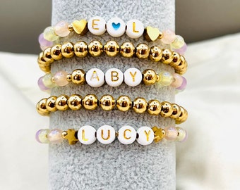 Bead Letter Bracelet, Bead Name Bracelet, Colourful Bead Name Letter Bracelet, Custom Initial Bracelet, Gold Bead Bracelet, Christmas Gift