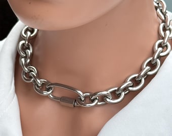 Collar de cadena Rolo de 15 mm: Gargantilla con cierre de mosquetón de acero inoxidable