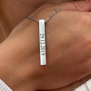 Personalized Vertical Bar Necklace: Engraved Stainless Steel Pendant