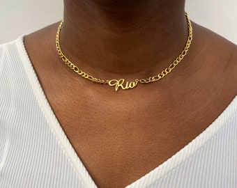 Personalized Name Necklace, Bold Figaro Chain Necklace, Custom Name Necklace, Necklace, Women Choker Necklace, Gift For Her, 18K Gold