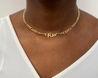 Personalized Name Necklace, Bold Figaro Chain Necklace, Custom Name Necklace, Necklace, Women Choker Necklace, Gift For Her, 18K Gold