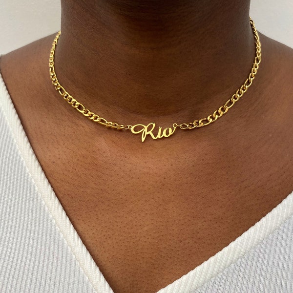 Personalized Name Necklace, Bold Figaro Chain Necklace, Custom Name Necklace, Necklace, Women Choker Necklace, Gift For Her, 18K Gold