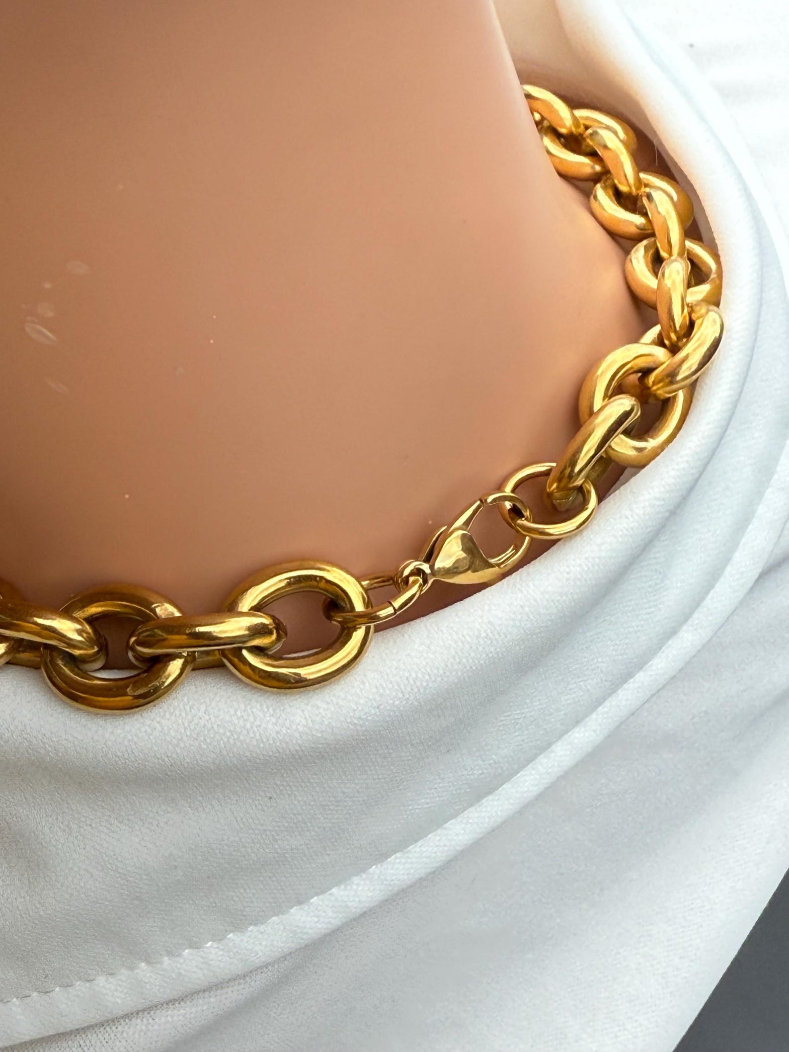 Gold Rolo Chain Necklace, 15mm Chunky Statement Choker, Bold Link Chain ...