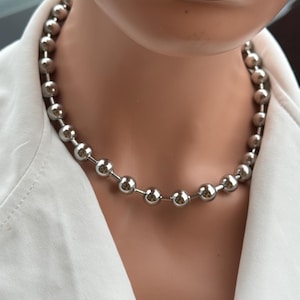 Chunky Stainless Steel Silver Link, 8mm Bead Ball Chain, Oversized Choker Stacking Jewellery