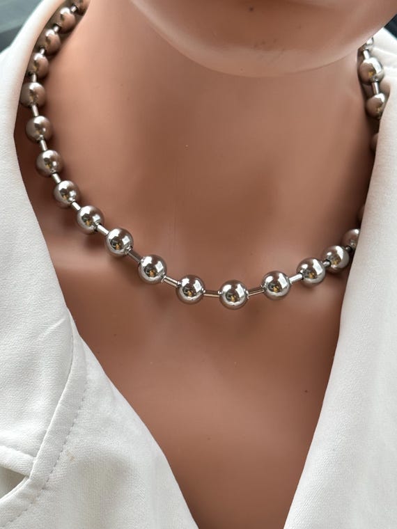 Chunky Stainless Steel Silver Link, 8mm Bead Ball Chain, Oversized