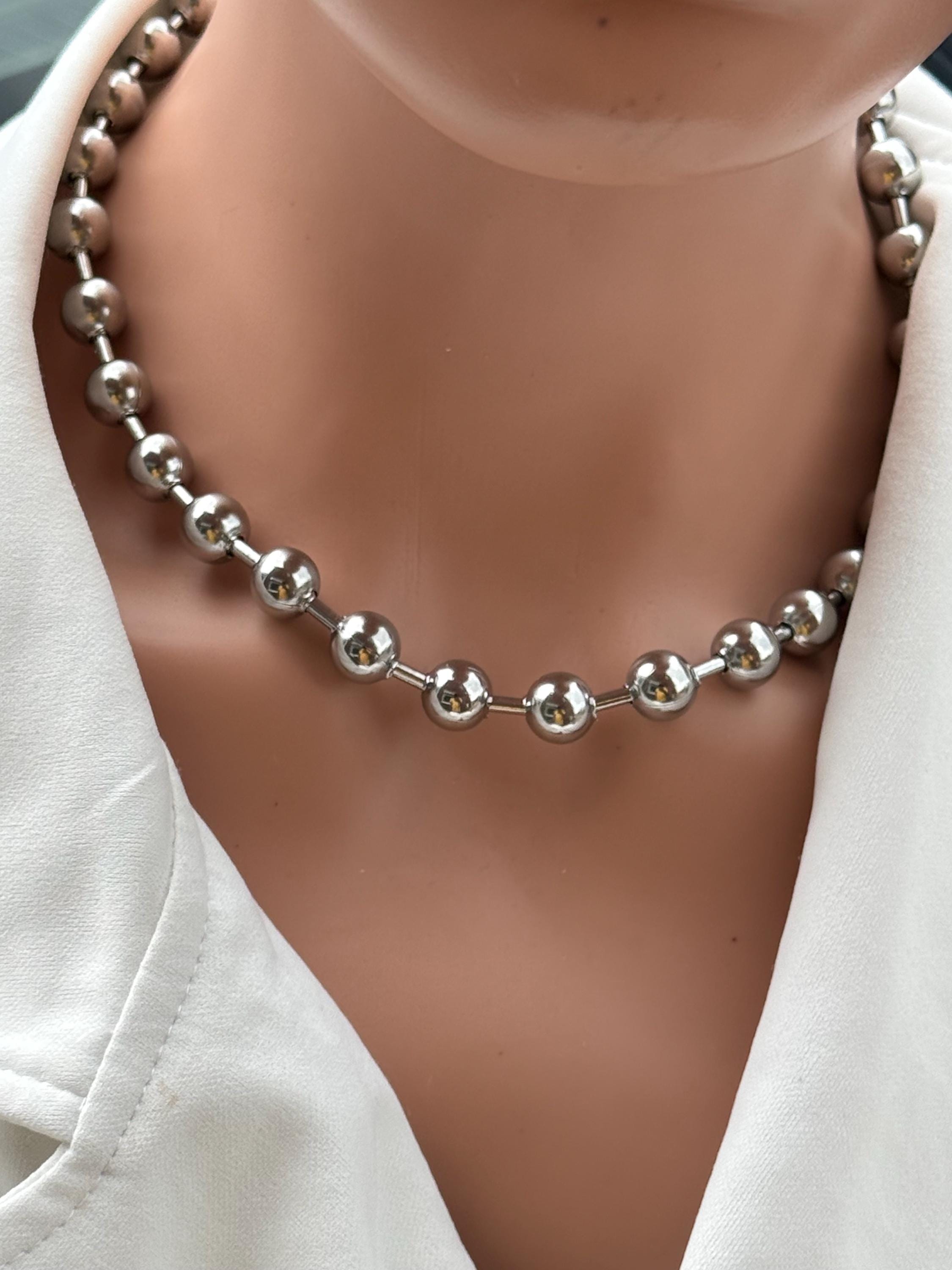 Chunky Stainless Steel Silver Link, 8mm Bead Ball Chain, Oversized