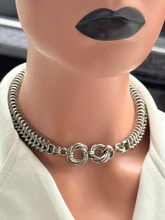 Silver Chainmaille Choker Weave Necklace, 316 Stainless Steel