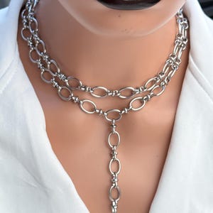 Layered Oval Link Chain Y Drop Necklace: Stainless Steel Gothic Punk Jewelry