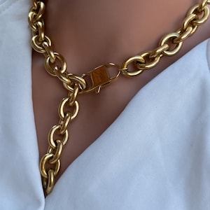 Gold Rolo Chain Necklace with Front Clasp | Chunky Statement Jewellery | Bold Link Choker