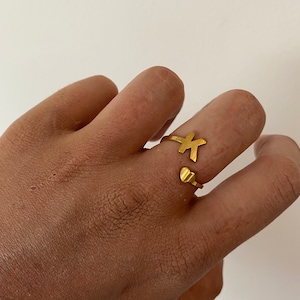 Anillo con nombre inicial, anillo con letra personalizada ajustable, anillo con nombre llamativo para mujer, anillo apilable de plata, accesorio de mano, regalo para ella