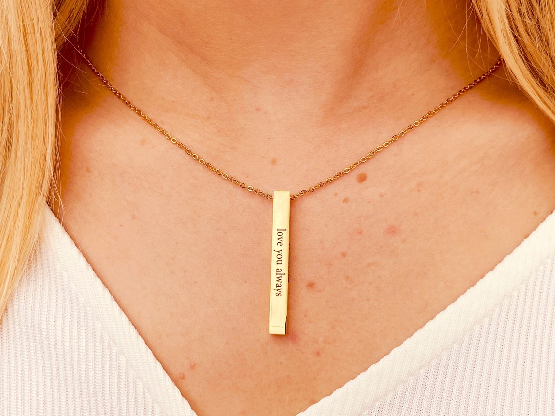 Personalized Name Necklace Vertical Bar Necklace Engraved Etsy