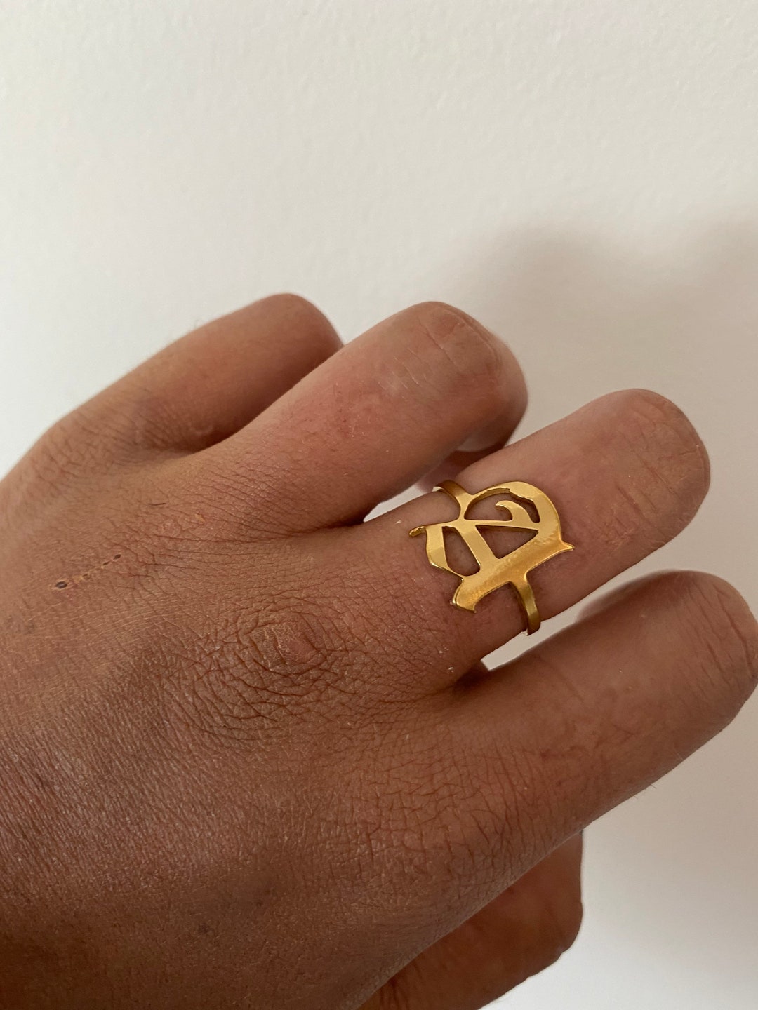 Old English Adjustable Gothic Letter Ring Custom Initial Statement