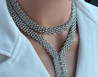 Naszyjnik unisex, wielowarstwowy, ze stali nierdzewnej, srebrny, w kształcie litery Y, gruby, wyrazisty łańcuszek, choker, biżuteria w stylu punk gotyckim, regulowana długość