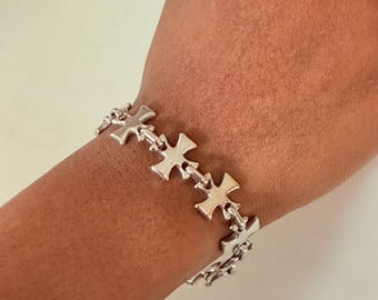 13mm chunky Silver Bone Cross Link Bracelet Stainless Steel Edgy Men Punk Gothic Y2K Women Charm Chain Wrist Jewellery Gift