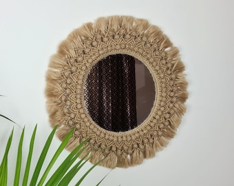 Wall Hanging Macrame Mirror | High-Quality Glass With a Beautiful Macrame Style Decoration | Natural Boho Style Mirror