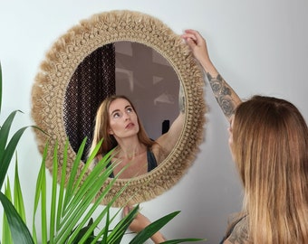 Large Wall Hanging Macrame Mirror | High-Quality Glass With a Beautiful Macrame Style Decoration | Natural Boho Style Mirror