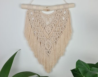 Beige Wall Macrame | Wood Branch |  Hanging Macrame | Above Headboard Macrame | Wall Hangings | Home Decor | Wall Decor | Boho | Nature