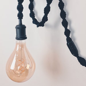 Black Macrame Light Cord | Bedroom Hanging Light | Decorative | Bulb Pendant | Boho Style Light
