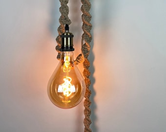 Sand Color Macrame Light Cord | Bedroom Hanging Light | Decorative | Bulb Pendant | Boho Style Light