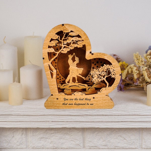 Customizable Heart-shaped LED Wooden Bedside Lamp,  Personalized Gift for  Her, Dancing Couple, Custom Night Light, Unique  Wedding Gift