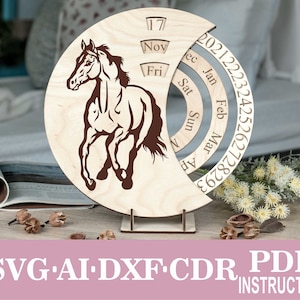 Pferd SVG Ewiger Kalender Gravur mit Rad Laser Cut Files, Glowforge Files svg, Just a Girl Who Loves Horses