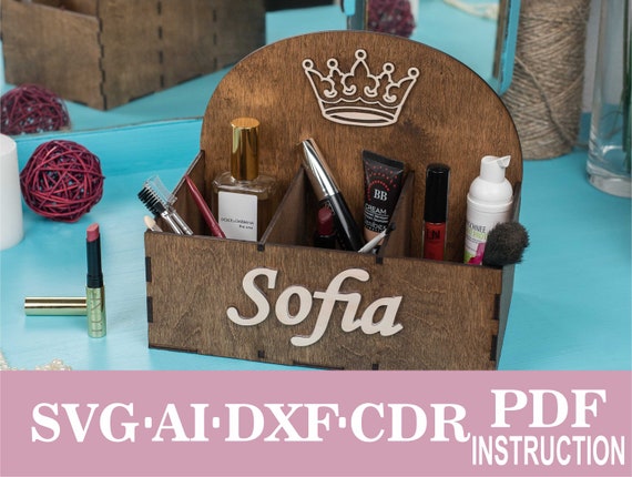 Personalized Makeup Organizer SVG: Laser Cut Box Files (Digital Download)