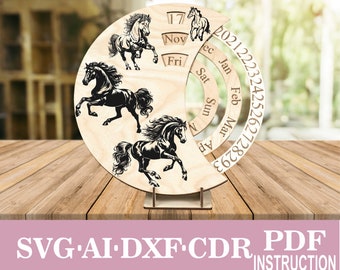 Pferd Ewiger Kalender SVG: Laser Cut Files, Glowforge Files (Digitaler Download)