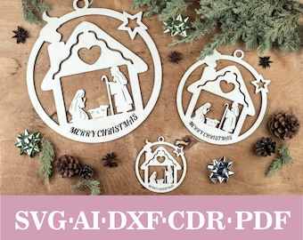 Krippe Szene Ornament SVG Laser Cut Dateien (Digital Download)