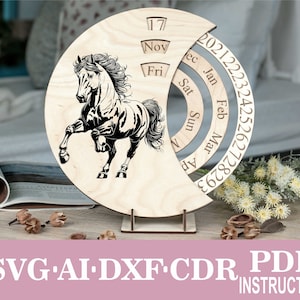 Pferd Steed Pferde Ewiger Kalender SVG Ewiger Kalender mit Rad Laser Cut Files, Glowforge Files svg, Nur ein Mädchen, das Pferde liebt