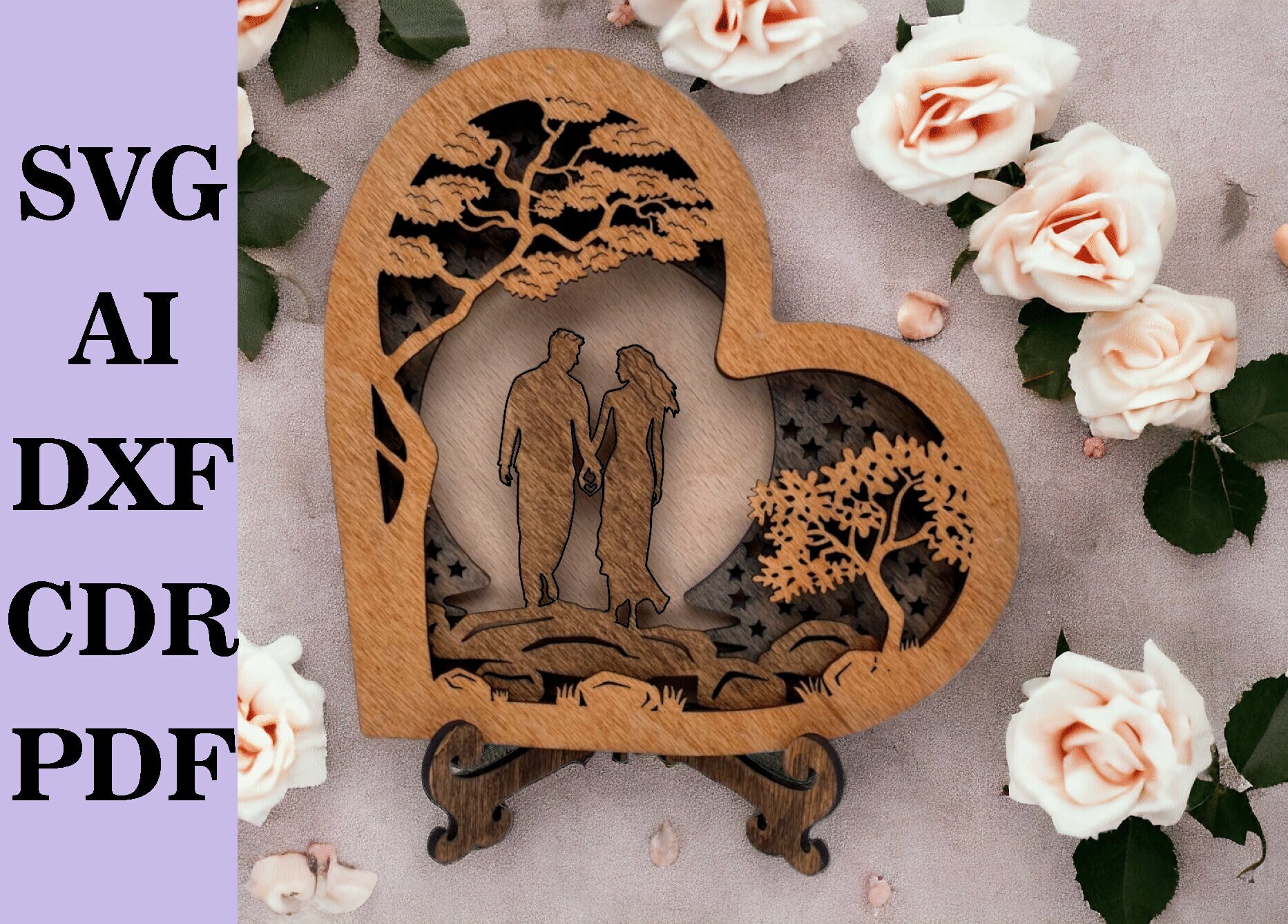 Layered Heart Laser Cut Template: Couple on River Stones (digital File) -  Etsy, image size:1865x1337