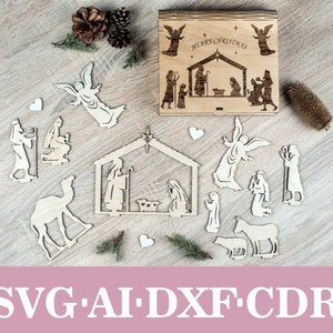 Scena Narodzenia z pudełkiem SVG Pliki wycinane laserowo, pliki Glowforge Svg
