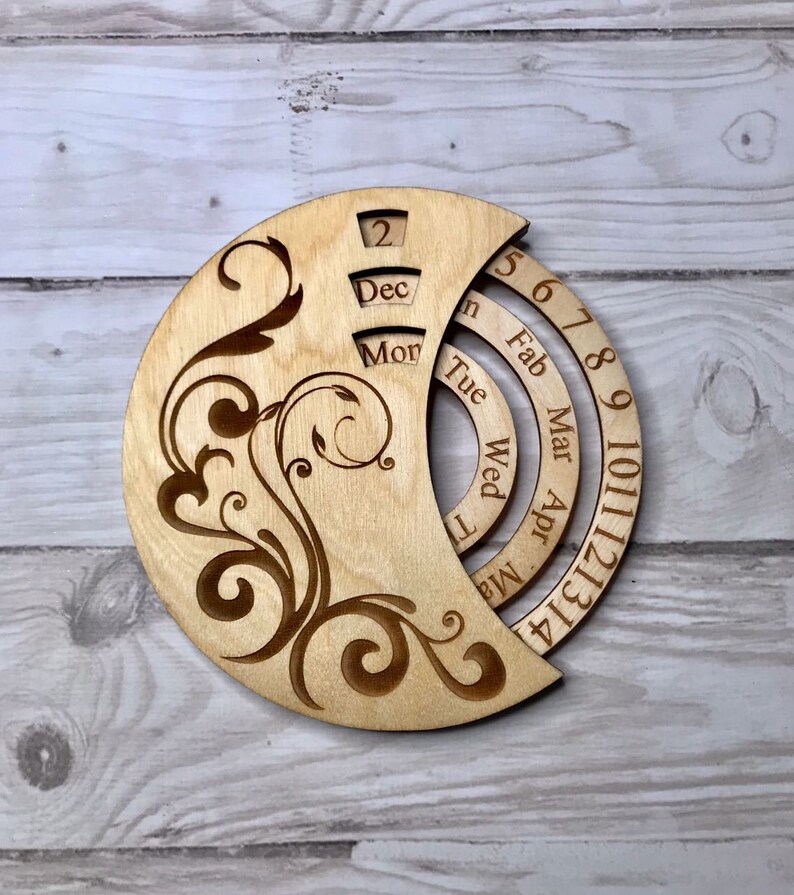 Calendrier perpétuel Curl svg laser cut files Glowforge files | Etsy France