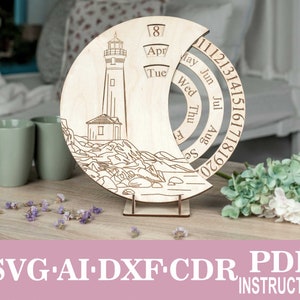 Lighthouse SVG Engraving Perpetual Calendar Laser Cut Files, Glowforge Files Svg , Crescent Moon Svg