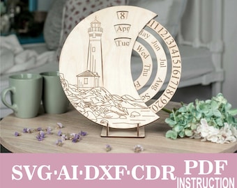 Lighthouse Perpetual Calendar SVG Laser Cut Files (Digital Download)