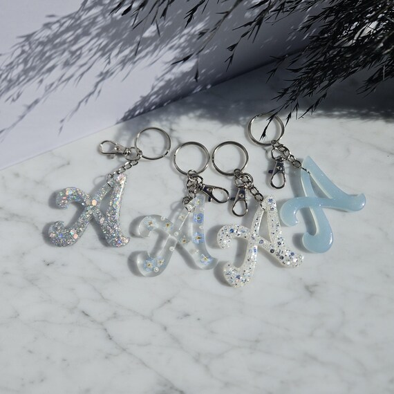 Letter A Resin Keychain: Initial Bag Charm, Glitter Key Accessories, Cute Backpack Decor