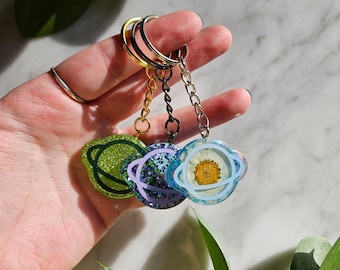 Planet Keychain| Backpack Charm| Handbag Keychain| Space Lover Gift| UFO Gift| Flower Key Accessories| UFO Art| Solar System Art| Resin Keys