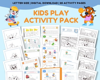 Kids Play Activity Pack | Kids 4-8 yrs | Boys' Adventures Puzzles | Coloring Dot-to-Dot Crosswords Mazes | Instant Digital Download PDF