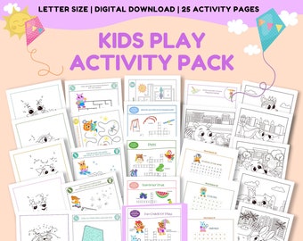 Kids Play Activity Pack | Kids 4-8 yrs | Children's Adventures Puzzles | Coloring Dot-to-Dot Crosswords Mazes | Instant Digital Download PDF